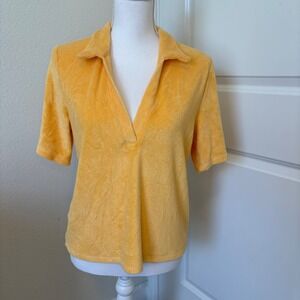 Wilfred Free Aritzia Yellow Terry Cloth Polo Short Sleeve V-Neck Top Medium